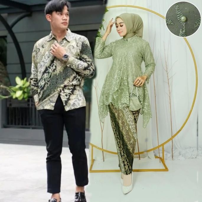 Sale Couple Kebaya Sage Green / Set Baju Couple Batik Modern