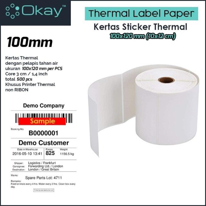 

KERTAS THERMAL LABEL 100X120 mm STICKER LABEL Isi 500 pcs