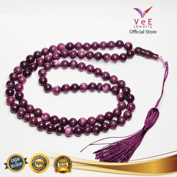 Tasbih 99 Butir Batu Kecubung Ungu Batu Alam Ungu Corak 10Mm - Vee Jewelry Batu Giok Kalung Tasbih
