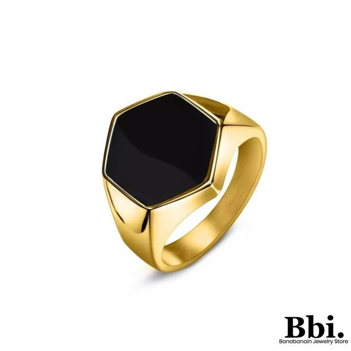 Cincin Titanium list emas hitam Pria cowo Premium
