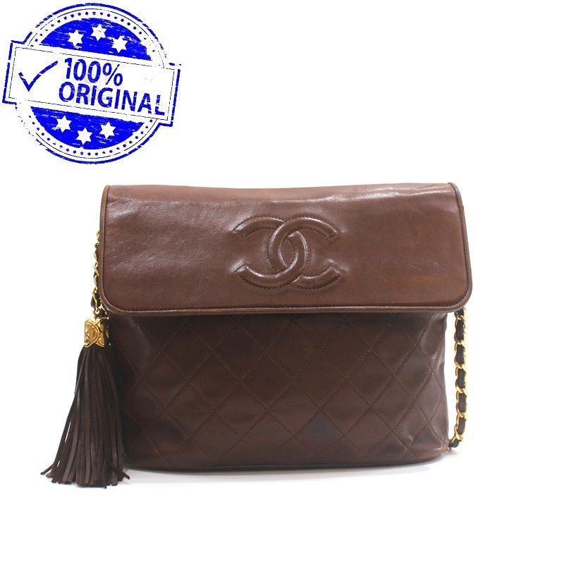 Preloved Channel Vintage Flap CC Tassel Brown Lambskin Sling Bag GHW #1