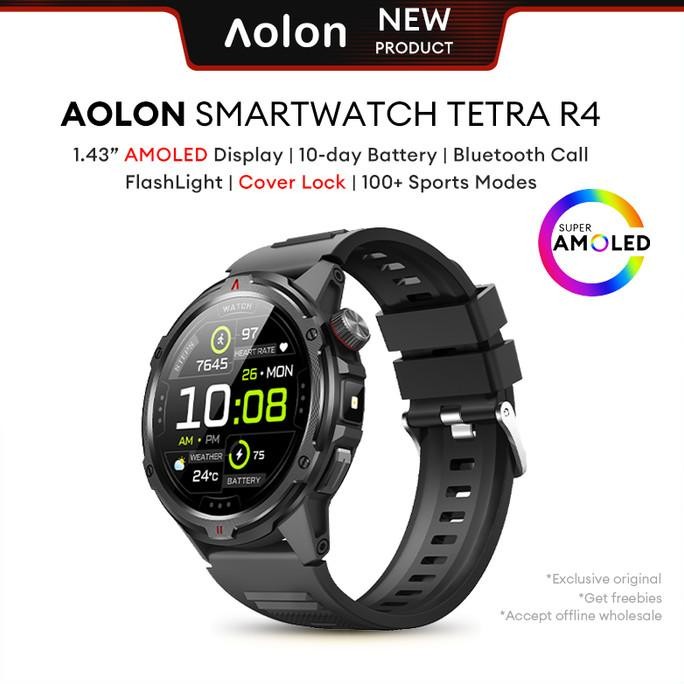 Aolon Tetra R4 Smartwatch Layar Amoled Cover Lock Detak Jantung Oksigen Darah Kompas AOD Smartwatch