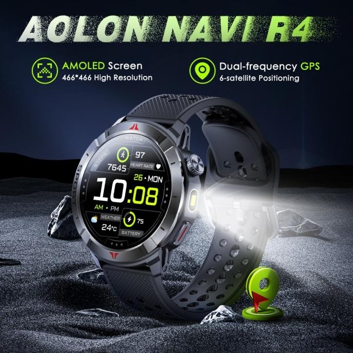Aolon Navi R4 GPS Smartwatch Layar Amoled 46mm Pemosisian 6 Satelit Kompas Altimeter Sports Tracking