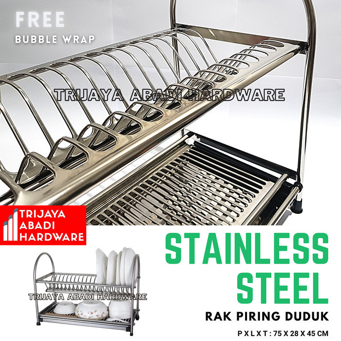 Rak Piring Duduk Stainless Steel - 75 Cm Rak Peralatan Dapur + Tatakan