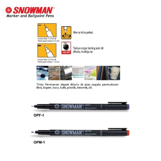 

Spidol Pen Snowman OHP Permanent Marker OPF / OPM - 1 lusin isi 12 pcs BS76
