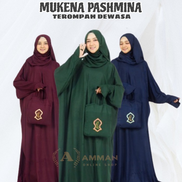 Minajshop Mukena Pashmina Terompah Dewasa - Mukenah Hadramaut Polos Traveling Ju