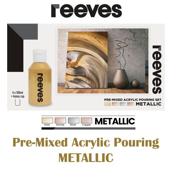 

HARGA DISKON Cat Akrilik Reeves Pre-Mixed Acrylic Pouring Paint Metallic Color Set