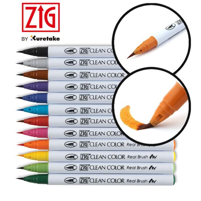 

HOT PROMO ZIG KURETAKE clean color Real brush 12 colours set RB-6000AT 12VA