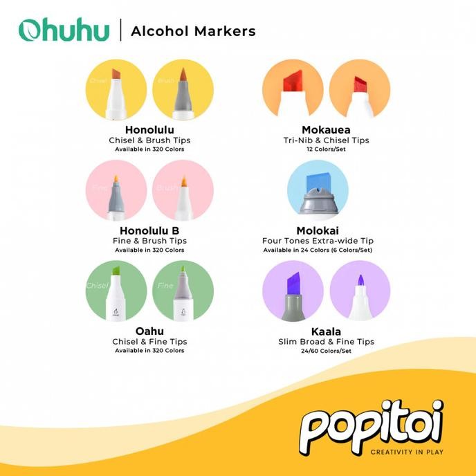 

HRG DISKON OHUHU Honolulu 120 Color Dual Tip Brush Fine Chisel Alcohol Art Marker