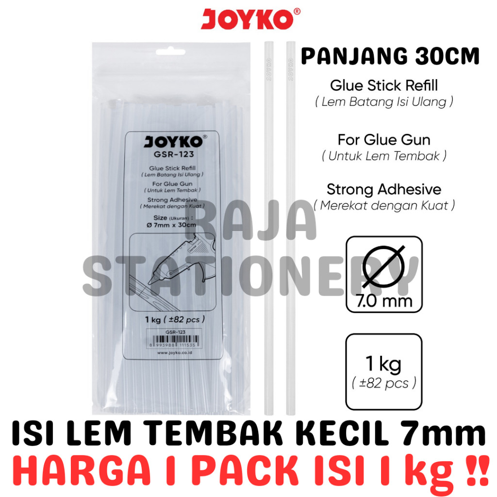 

JOYKO GLUE GUN REFILL 7MM CLEAR TRANSPARENT 30CM ISI ULANG LEM TEMBAK KECIL PUTIH BENING GSR-123 [PACK] RAJA BIG BOX