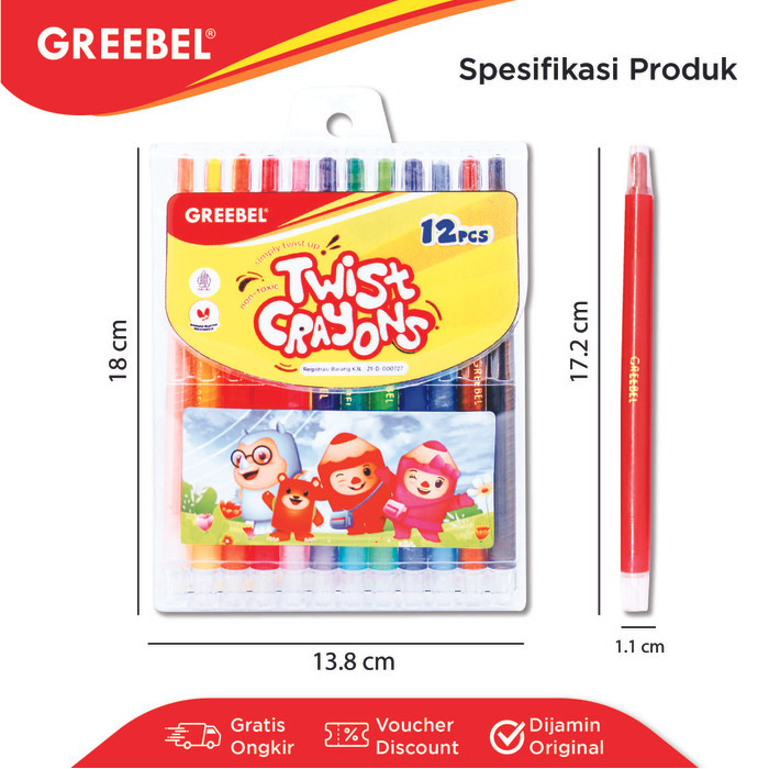 

Greebel Crayon Putar / Krayon Twist 12 Warna / Krayon Putar Greebel / Rolling Crayon / Non Toxic
