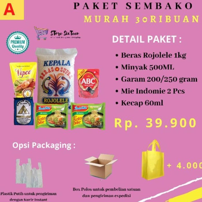 

PAKET SEMBAKO MURAH 30 RIBUAN ! PAKET SEMBAKO MURAH / PAKET SEMBAKO