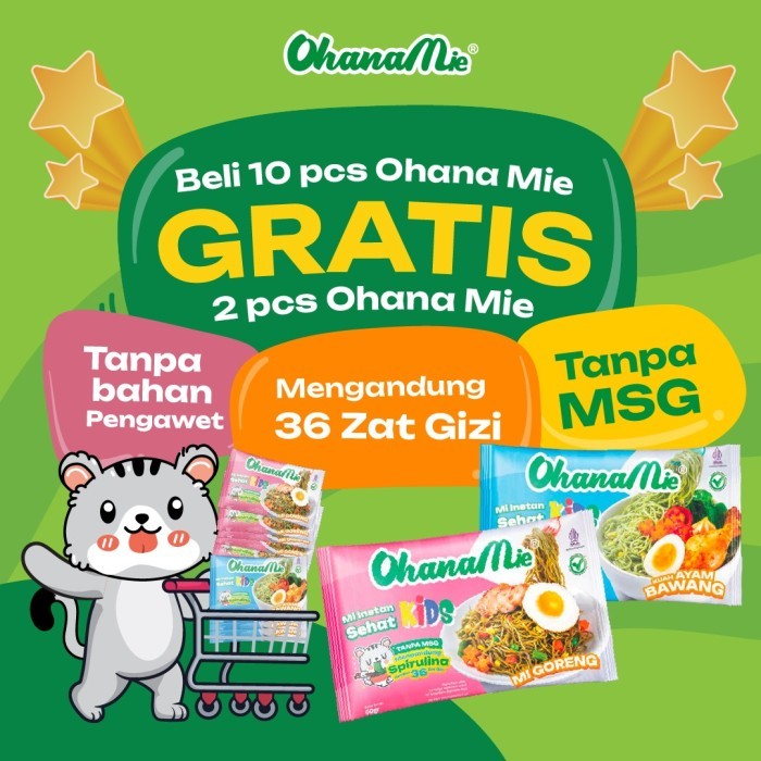 

TERLARIS! Mi Instan Sehat Anak Non MSG Pengawet Ohana Gratis 2 pcs - 10 pcs