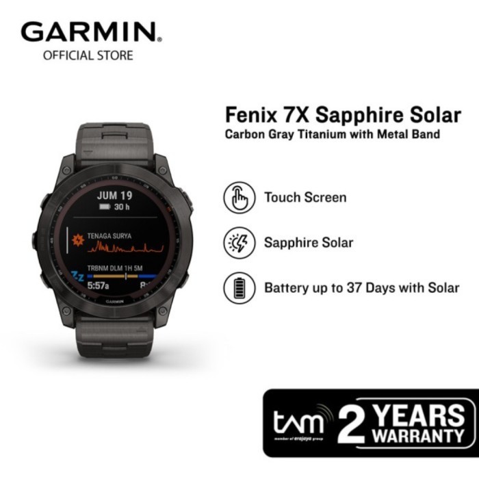 Garmin Fenix 7X Sapphire Solar - Carbon Gray Titanium
