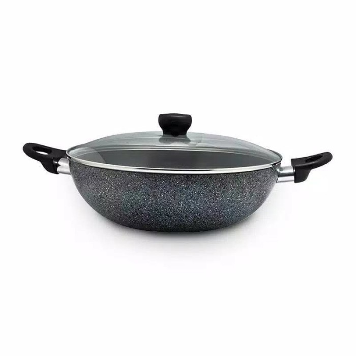 Wajan Teflon Neostone Wok 30Cm Tutup Kaca Non Stik - Maxim