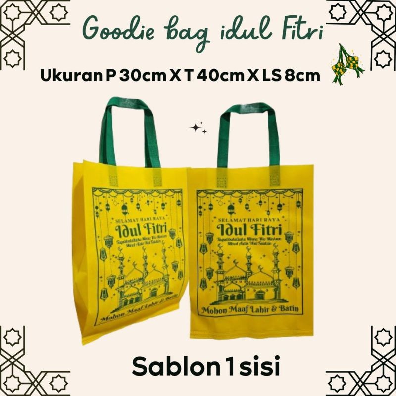 

(Lusinan 12 Pcs)Goodiebag Lebaran 2025-Goodiebag Idul Fitri-Tas Spundbond Lebaran-Tas Idul