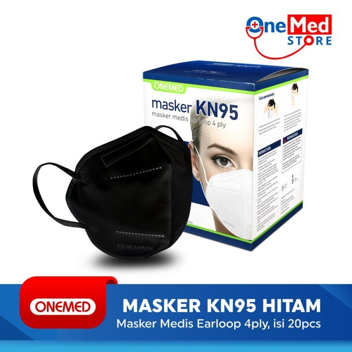 Masker Karet KN95 OneMed 4ply Box isi 20pcs - Hitam