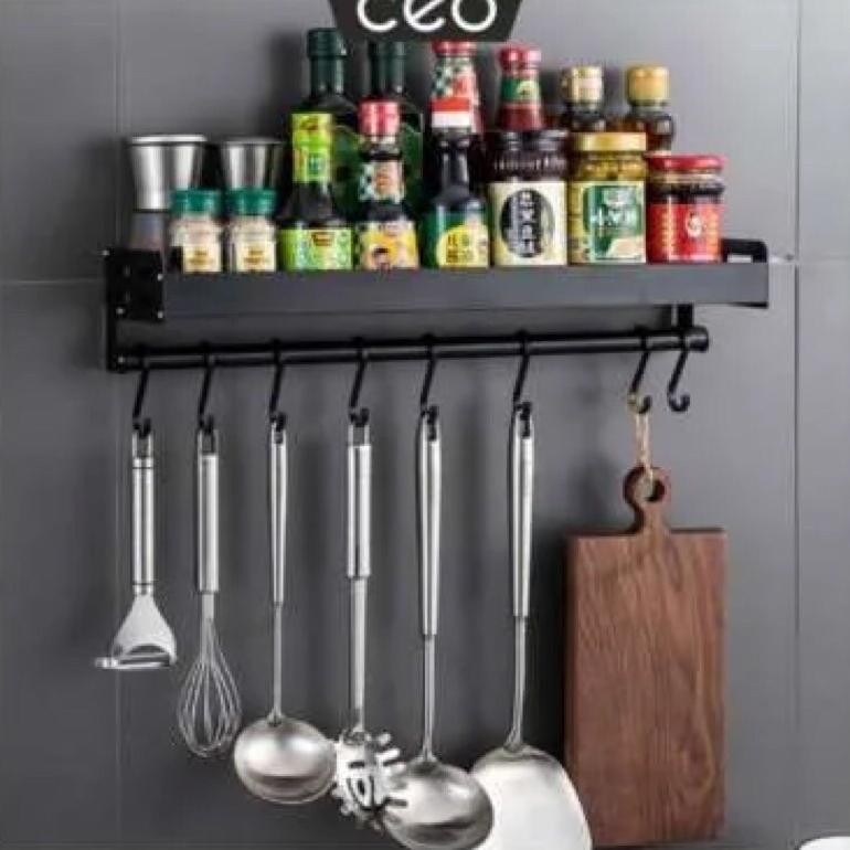h-4 TEMPAT BUMBU DINDING BESI RAK KITCHEN BUMBU BESI GANTUNGAN SPATULA Dapur Rak Penyimpanan Bumbu D