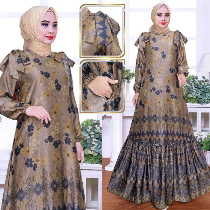Murah Gamis Motif silk premium Gamis silk premium Gamis sutra silk Gamis kondangan motif Non COD