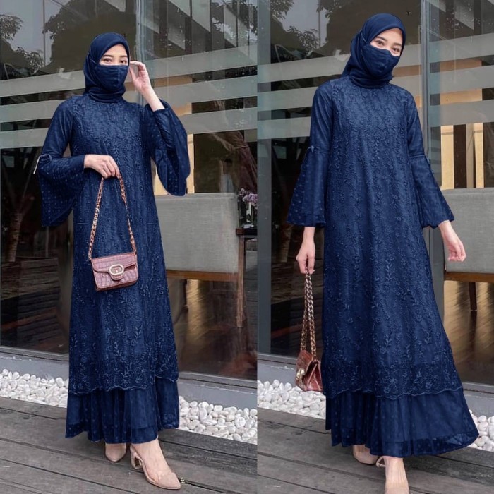 Murah gamis pesta dress XXL galuh navy maxi baju muslim gel at Non COD
