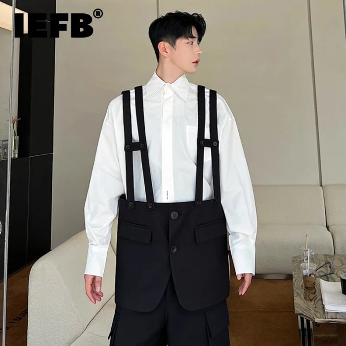 AppleDezign IEFB Korean Chic Men's Blazer Autumn Designer Deconstructed Suspender