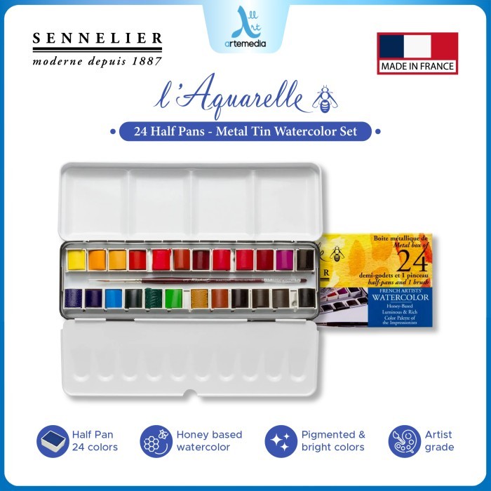 

TERBARU Cat Air Sennelier L Aquarelle 24 Half Pan Metal Tin Watercolor