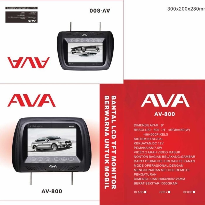HEADREST MONITOR TV 8 INCH AVA NEW