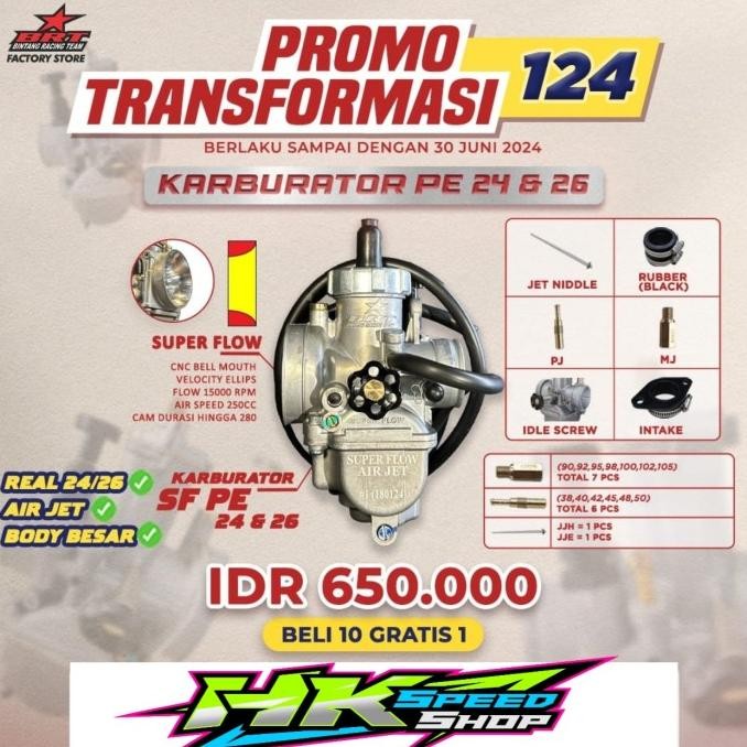 KARBU BRT KARBURATOR SUPER FLOW SF PE 24 26 SET PILOT JET MAIN JET BRT