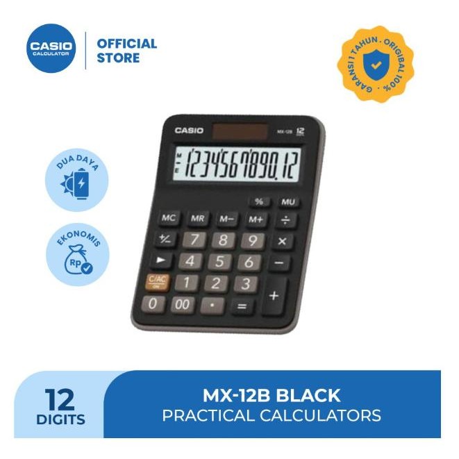 

CALCULATOR DAGANG CASIO MX-12B-BK BLACK GARANSI RESMI 12 DIGITS