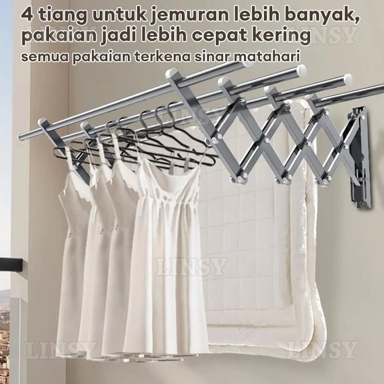 Jemuran Dinding Lipat Stainless 2 Meter Jemuran Baju Pakaian Dinding Jemuran Lipat Dinding