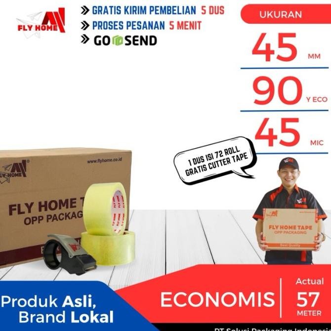 

FLYHOME LAKBAN BENING 90 YARD 2IN 1 DUS 45MM X 90YARD 72ROL ECO INSTAN ASLI