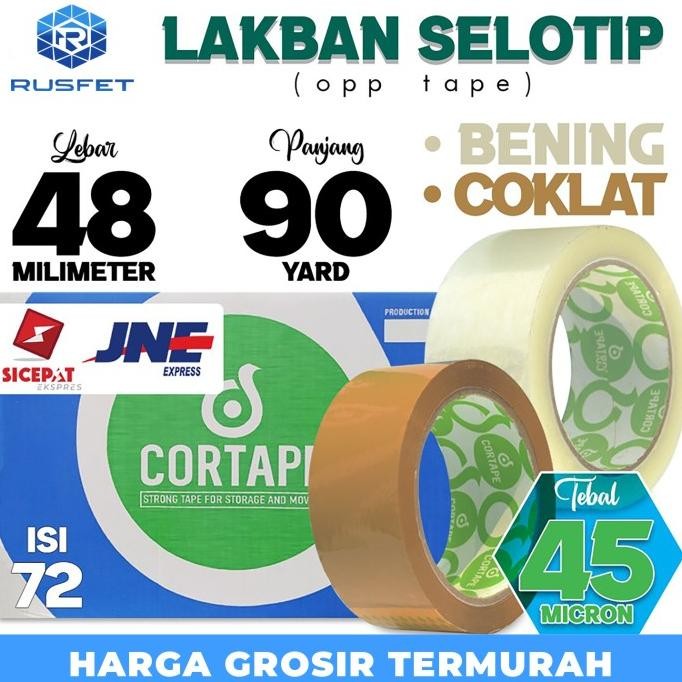 

LAKBAN ISOLASI SOLATIP 48MM X 90Y OPP TAPE CORTAPE VARIAN KARGO / DUS ASLI