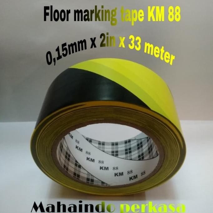 

FLOOR MARKING TAPE KM 88 LAKBAN LANTAI KUNING HITAM 2" X 33 METER ASLI