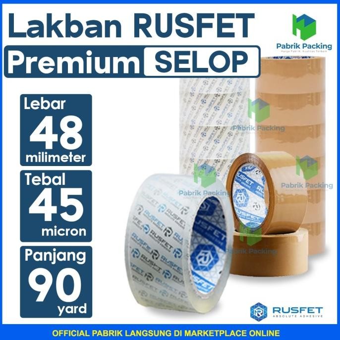 

LAKBAN RUSFET SUPER CLEAR - UKURAN 48MM X 90YARD PREMIUM MURAH 1 SELOP ASLI