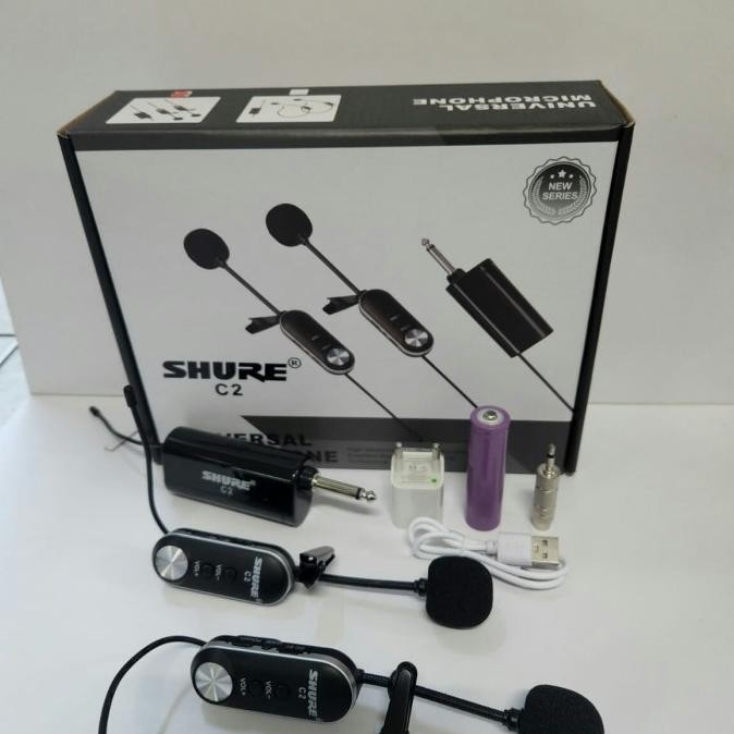 Murah Mic Wireless Clip On/Jepit Shure C2 -- 2Buah Mic Clip On