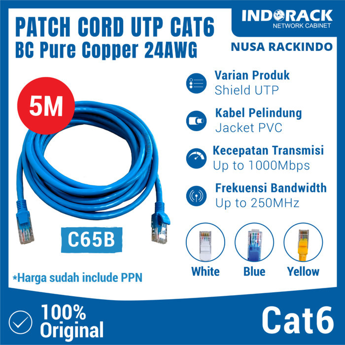 C65B - PATCH CORD 5 METER UTP CAT 6 KABEL LAN - BIRU