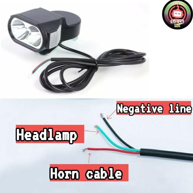 Lampu Sepeda Listrik Headlamp + Klakson Scooter 36V 48V 60V Sparepart Original Dan Terpercaya