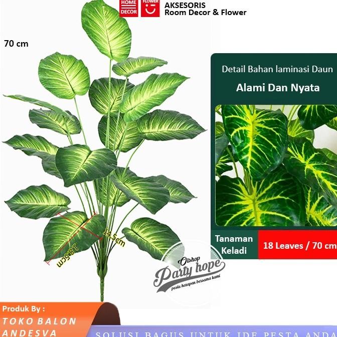 Daun Keladi Jumbo Putih / Daun Aglonema Plastik Bunga Hias Artificial