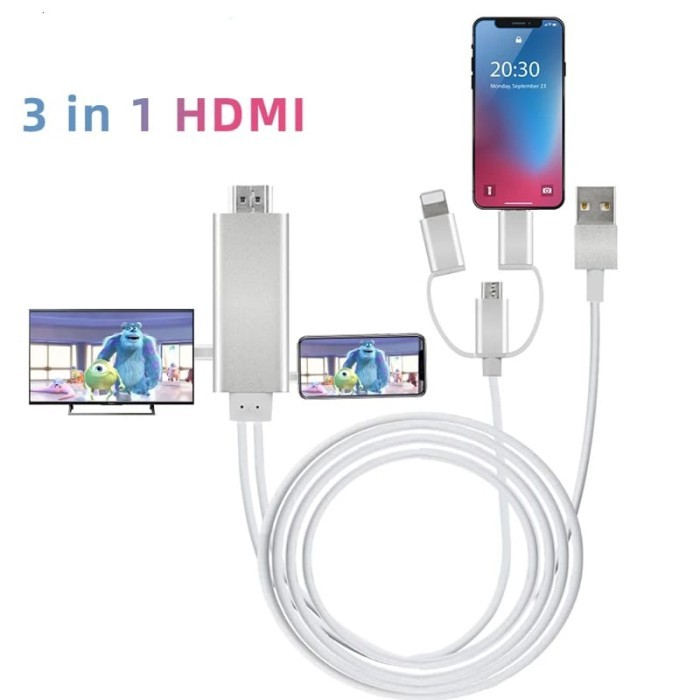Mirascreen Cable 3in1 All Smartphone to HDMI Support MHL/Non MHL