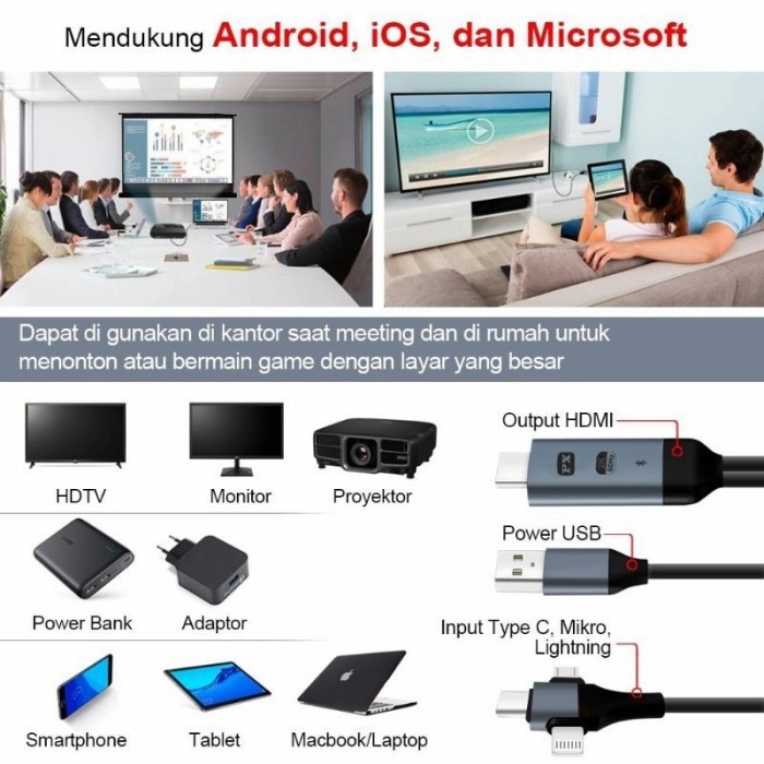 Kabel Smartphone 3in1 to HDMI TV Support Android IOS PX MHA-110U