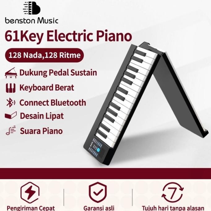 Benston Music- 61-tuts piano lipat, piano elektrik pintar 61-tuts bluetooth keyboard portabel keyboa