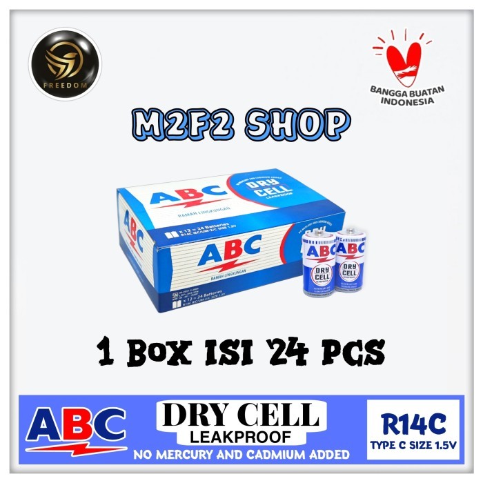 Batu Baterai ABC Biru Dry Cell Ukuran Sedang Type R14C IEC/UM-2/C SIZE 1.5V - (Harga 1 Box)