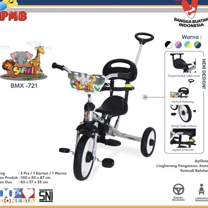 HOT SALE Sepeda Roda Tiga Anak PMB 721 BMX Safari Pmb721 Dorongan Pengaman