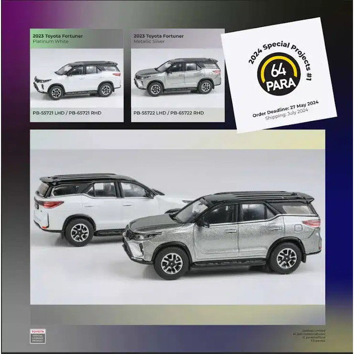 Para64 - 2023 Toyota Fortuner - PB-65721 Platinum White - PB-65722 Metallic Silver Diecast Mobil Par