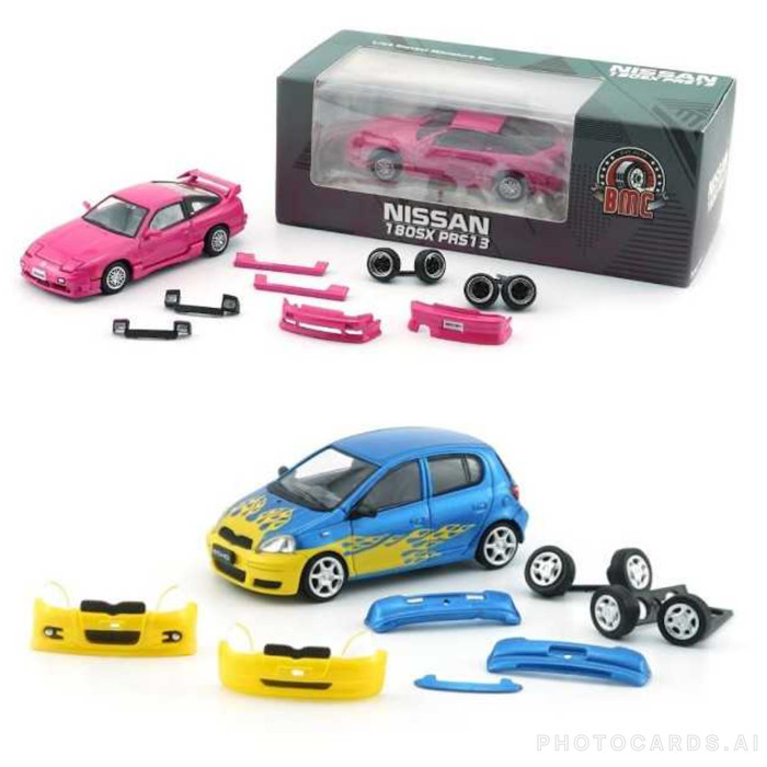 64B0307 64B0383 BM Creations Nissan 180SX Metallic Pink Toyota Echo Phyco Blue BMC Diecast Mobil
