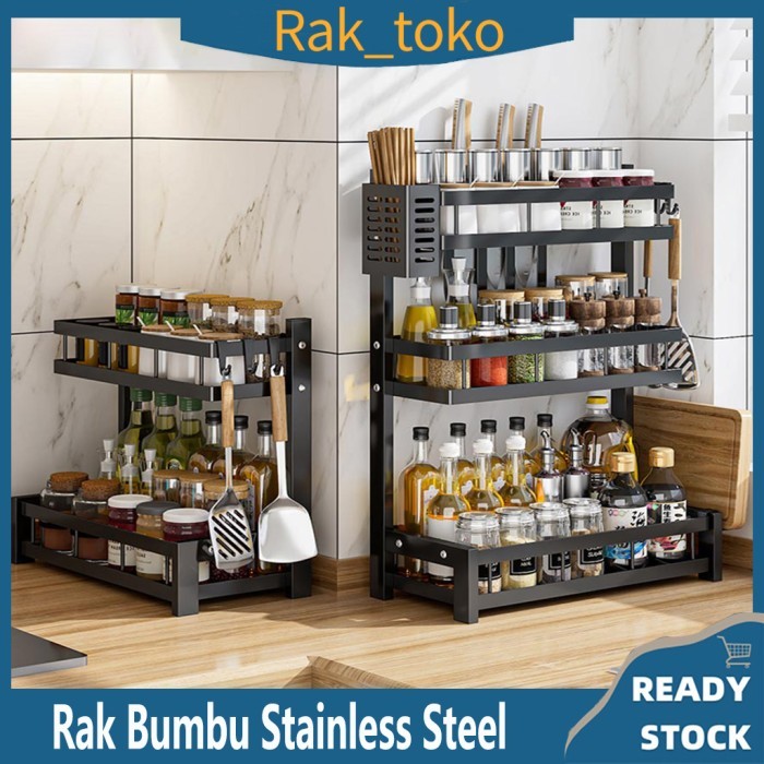 

PRODUK TERBATAS Rak Bumbu Dapur Penyimpanan Bumbu Penyelenggara Rak Susun Stainless