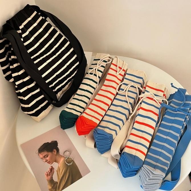 Pleats Stripe Korean Hand Bag / Pleated Totebag / Pleat tas korea tote