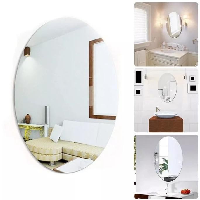 Cermin Akrilik Tempel Stiker Cermin Oval 3D Kaca Anti Pecah