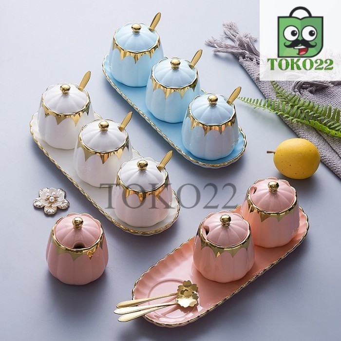 

BIG SALE Tempat Bumbu Dapur Keramik List Gold Elegan / Tempat Bumbu Dapur