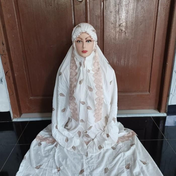 Mukena terusan dewasa rayon renda Mukena putih bordir lembut premium